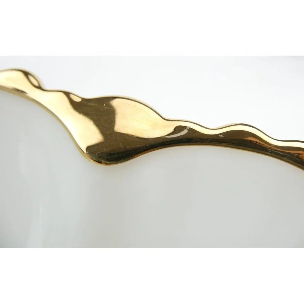 Vintage‎ Anchor Hocking Milk Glass Deviled Egg Plate With Gold Trim